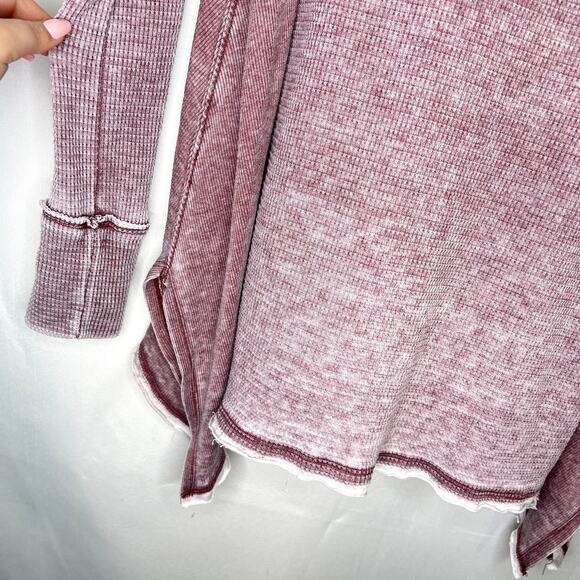 Free People Women’s Hankercheif V-neck Flowy Waffle Knit Top XS Maroon - Picture 11 of 11